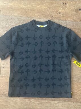 Rhyme Men's Premium Heavyweight Fleece Lined Short Sleeve Shirt Black Cross M